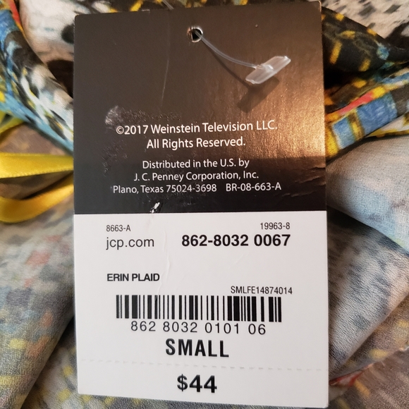 Project Runway Top Asymmetrical One Shoulder Plaid Yellow Black Size Small NWT - Picture 11 of 13